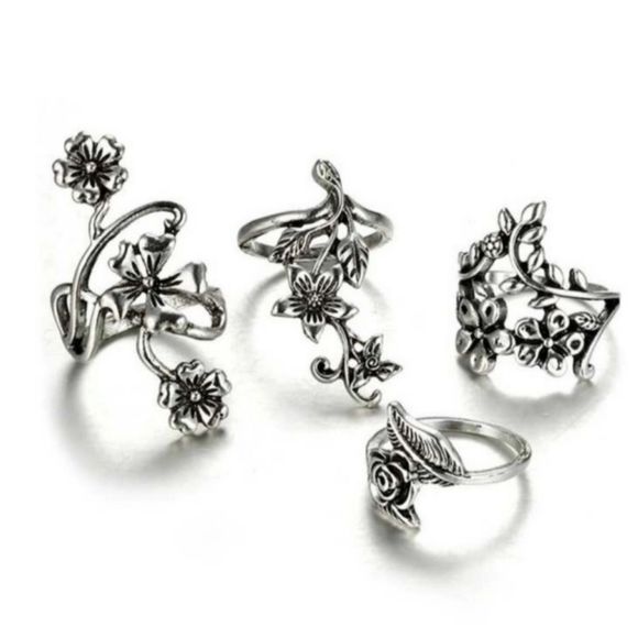 Set of 4 Silver Flower Rings! - Picture 4 of 6